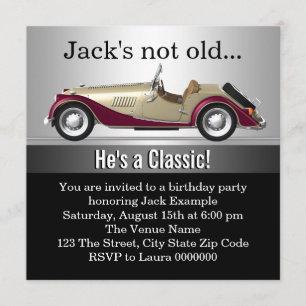 Invitation Fête d'anniversaire de voiture ancienne pour homme