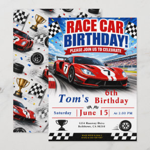 Invitation Fête d'anniversaire de voiture de course
