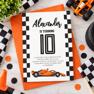Invitation Fête d'anniversaire de voiture de course à carreau
