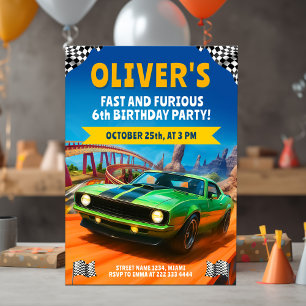 Invitation Fête d'anniversaire de voiture de course avec voit