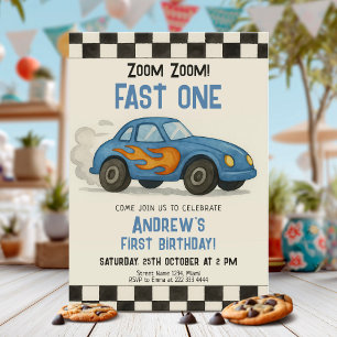 Invitation Fête d'anniversaire de voiture de course Fast One
