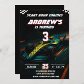 Invitation Fête d'anniversaire de voiture de course moderne p (Devant / Derrière)