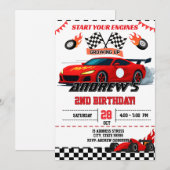 Invitation Fête d'anniversaire de voiture de course personnal (Devant / Derrière)