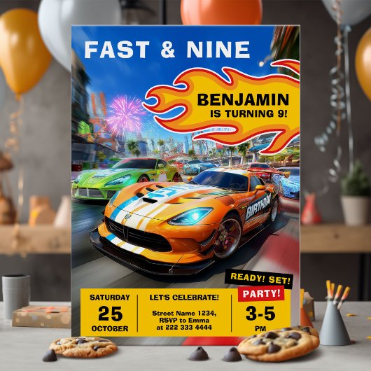Invitation Fête d'anniversaire de voiture de course rapide et