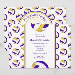 Invitation fête d'anniversaire de volley-ball féminin violet