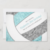 Invitation fête d'anniversaire de volley-ball gris aqua (Devant)