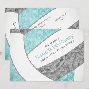 Invitation fête d'anniversaire de volley-ball gris aqua
