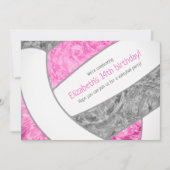 Invitation fête d'anniversaire de volley-ball gris rose (Devant)