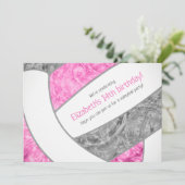 Invitation fête d'anniversaire de volley-ball gris rose (Debout devant)