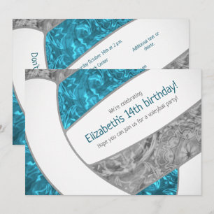Invitation Fête d'anniversaire de volley-ball gris turquoise