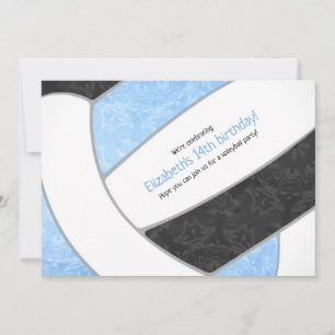 Invitation fête d'anniversaire de volley-ball noir bleu clair