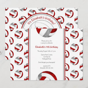 Invitation fête d'anniversaire de volley-ball pour filles gri