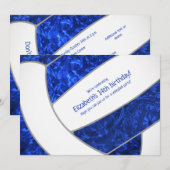 Invitation fête d'anniversaire de volley-ball royal bleu blan (Devant / Derrière)