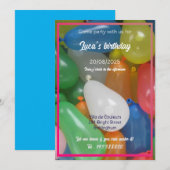 Invitation fête d'anniversaire de water baloon (Devant / Derrière)