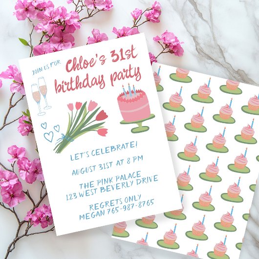 Invitation Fête d'Anniversaire de Whimsday Girlie Cute Custom