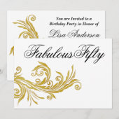 Invitation Fête d'anniversaire de White and Gold Swirl (Devant / Derrière)