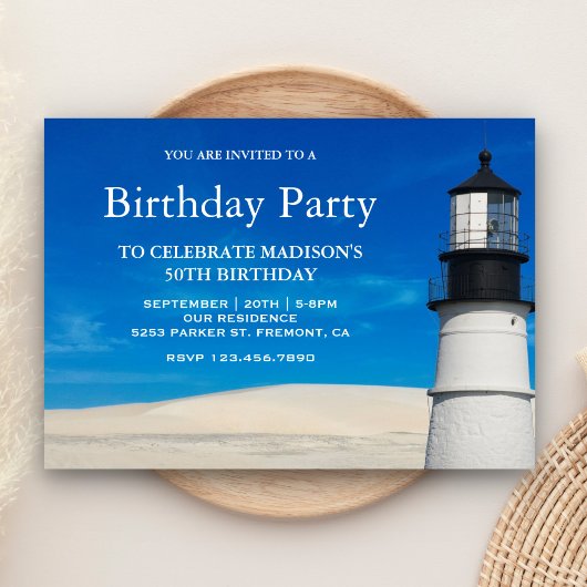 Invitation Fête d'anniversaire de White Beach Sand Pittoresqu