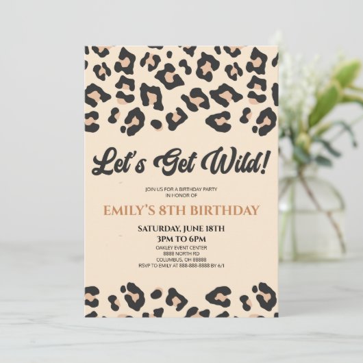 Invitation Fête d'anniversaire de Wild Leopard Cheetah (Debout devant)