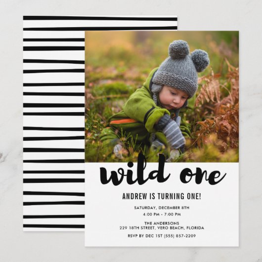Invitation Fête d'anniversaire de Wild One Photo Baby (Devant / Derrière)