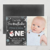 Invitation Fête d'anniversaire de Winter Onederland bonhomme  (Devant / Derrière)