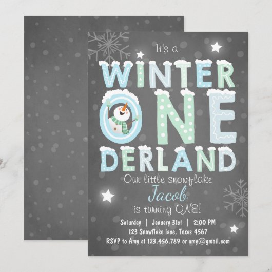 Invitation Fête d'anniversaire de Winter Onederland invitatio (Devant / Derrière)