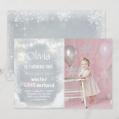 Invitation Fête d'anniversaire de Winter Onederland invitatio (Devant / Derrière)