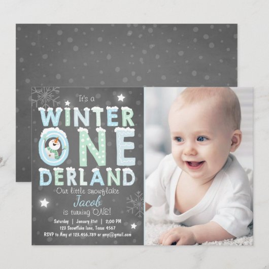 Invitation Fête d'anniversaire de Winter Onederland invitatio (Devant / Derrière)
