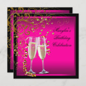 Invitation Fête d'anniversaire de Womans Hot Pink Gold (Devant / Derrière)