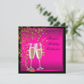 Invitation Fête d'anniversaire de Womans Hot Pink Gold (Debout devant)
