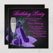 Invitation Fête d'anniversaire de Womans Purple Peacock (Devant / Derrière)