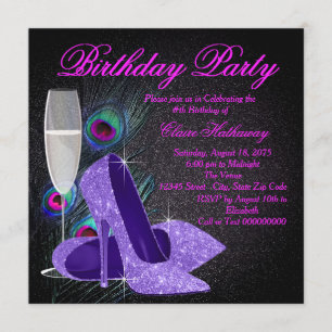 Invitation Fête d'anniversaire de Womans Purple Peacock