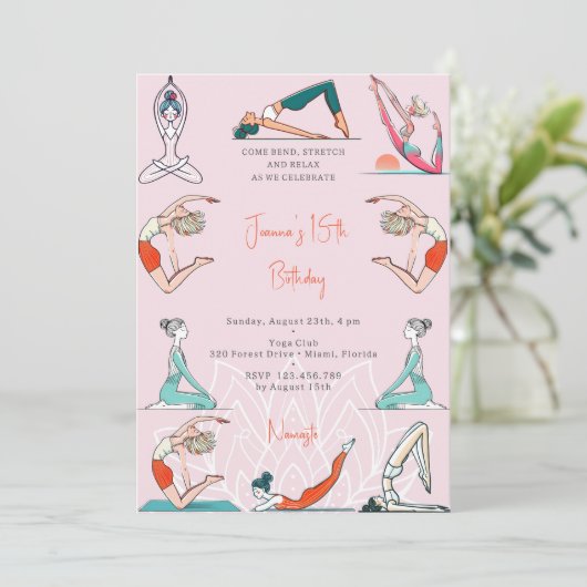 Invitation Fête d'anniversaire de Yoga (Debout devant)