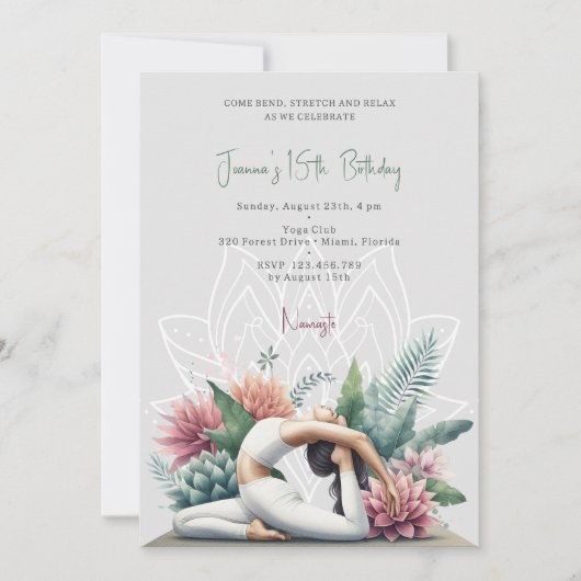 Invitation Fête d'anniversaire de Yoga (Devant)