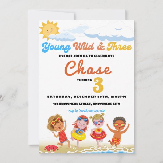 Invitation Fête D'Anniversaire De Young Wild Et Three Beach (Devant)