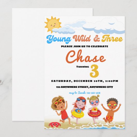 Invitation Fête D'Anniversaire De Young Wild Et Three Beach (Devant / Derrière)