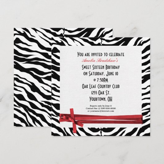 Invitation Fête d'anniversaire de Zebra (Devant / Derrière)