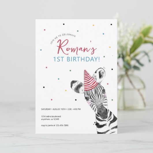 Invitation Fête d'anniversaire de Zebra Animal (Debout devant)