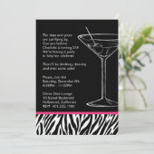Invitation fête d'anniversaire de zebra print martini (Debout devant)