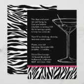 Invitation fête d'anniversaire de zebra print martini (Devant / Derrière)