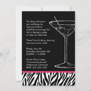 Invitation fête d'anniversaire de zebra print martini