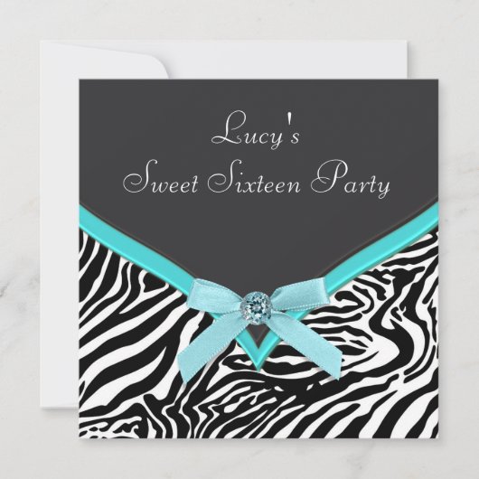 Invitation Fête d'anniversaire de zèbre bleu sarcelle (Devant)