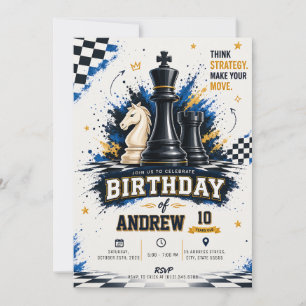 Invitation Fête d'anniversaire d'échecs personnalisée pour en