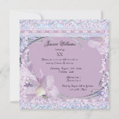 Invitation Fête d'anniversaire décorée de fleurs et de bijoux (Dos)