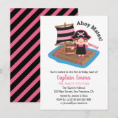 Invitation Fête d'anniversaire d'enfant thème pirate mignon c (Devant / Derrière)