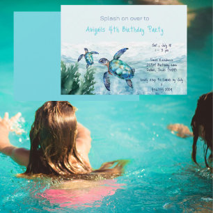 Invitation Fête d'anniversaire d'enfant Tortue de mer
