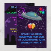 Invitation Fête d'anniversaire d'enfants Alien de l'espace (Devant / Derrière)