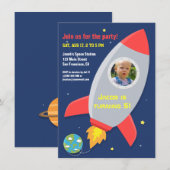 Invitation Fête d'anniversaire d'enfants fusée spatiale color (Devant / Derrière)