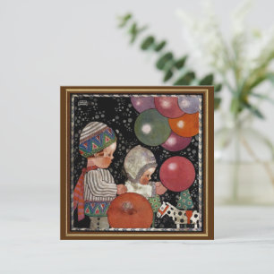 Invitation Fête d'anniversaire d'enfants vintage, ballons et