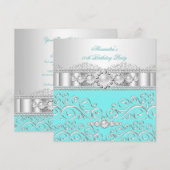 Invitation Fête d'anniversaire Dentelle argentée perle sarcel (Devant / Derrière)