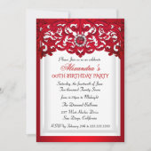 Invitation Fête d'anniversaire dentelle blanche rouge perle d (Devant)